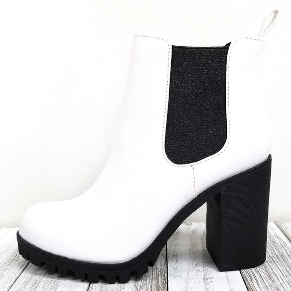 New White Black Chelsea Elastic Ankle Boots Bootie - Picture 3 of 5